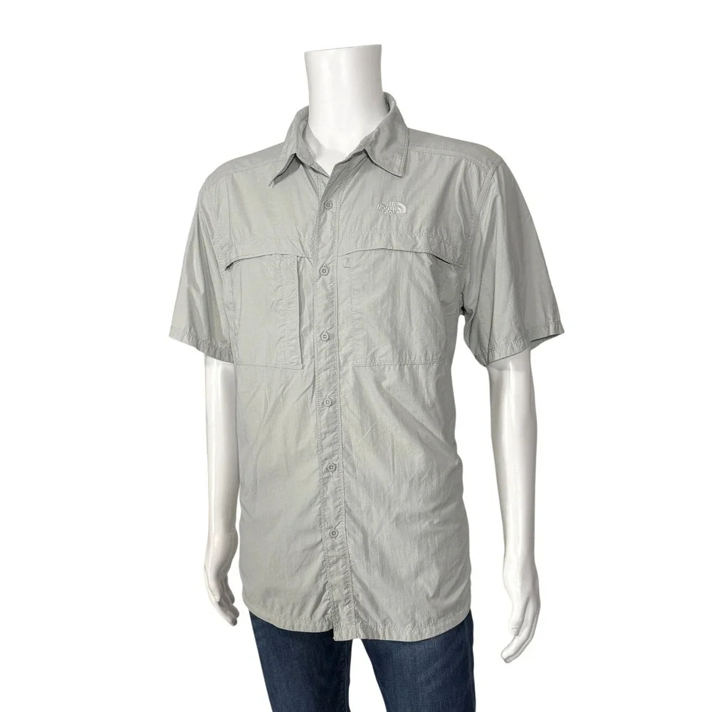 The North Face Mens Large Grey Short Sleeve Nylon Ripstop Hiking Utility Shirt‎